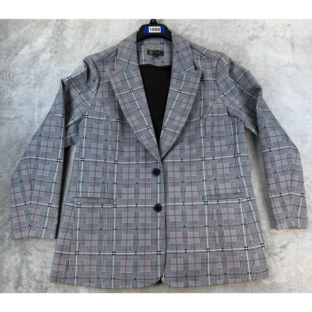 Plaid Blazer DG2 by Diane Gilman Women's Glen Gray Red Check Stretch XL